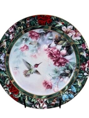 Lena Liu Hummingbird Decorative Plate - Pink & Green